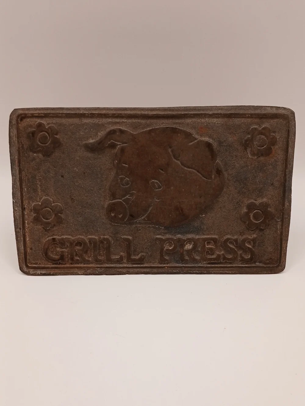 Vintage Home Town Cast Iron Pig Bacon Grill Press